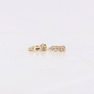 Diamond Cluster Huggie Earrings, 8mm Diamond Hoop Earrings, 5.5mm Inside Diameter, Lab Grown or Natural Diamond Huggie Hoop, Single or Pair image 5