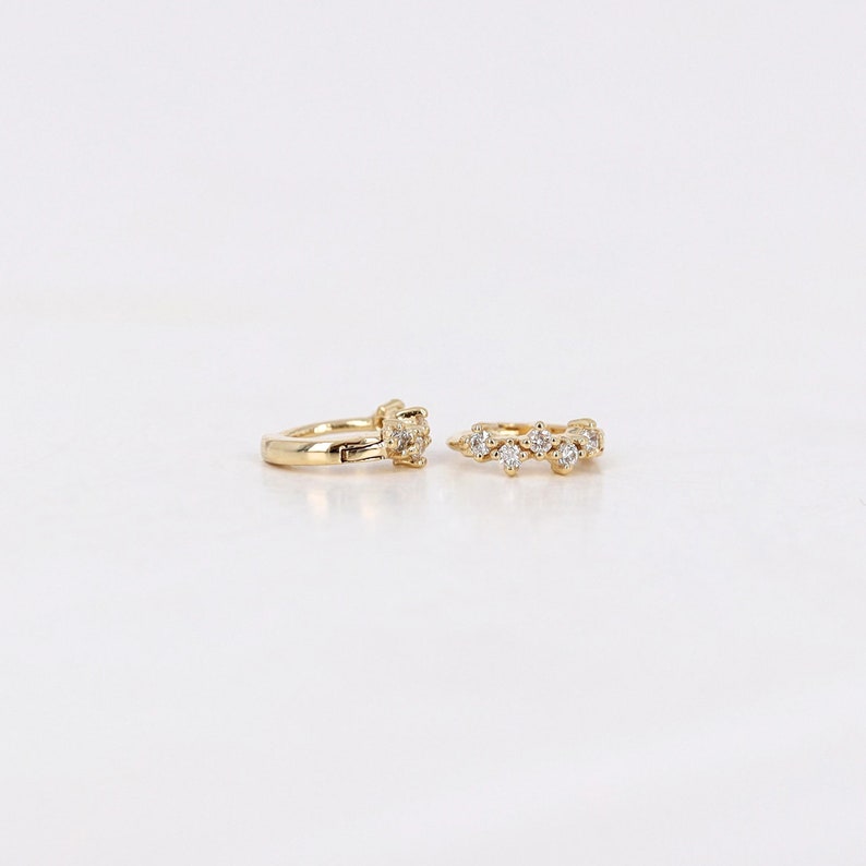 Diamond Cluster Huggie Earrings, 8mm Diamond Hoop Earrings, 5.5mm Inside Diameter, Lab Grown or Natural Diamond Huggie Hoop, Single or Pair image 5