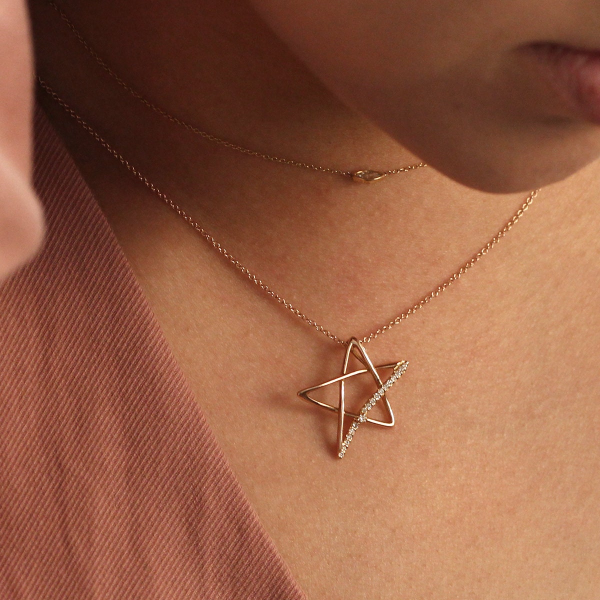 Diamond Star Necklace, Star Diamond Necklace, 14k Gold Star Necklace