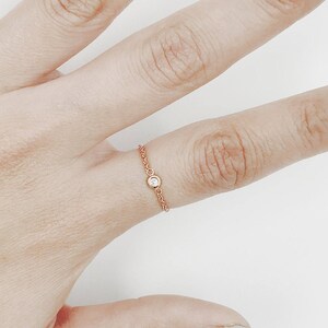 Dainty Diamond Chain Ring, Natural Diamond Set Bezel Chain Ring ...