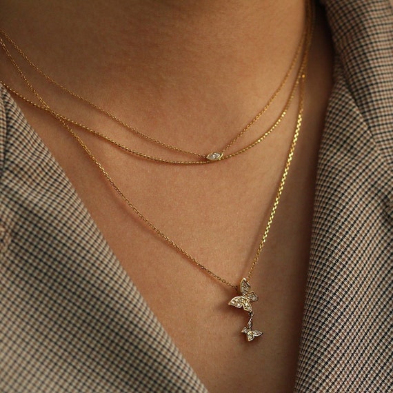 Diamond Necklace Butterfly Necklace 14K 
