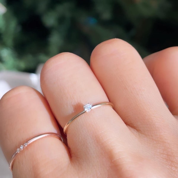 Diamond Wedding Ring / Diamond Engagement Ring / Diamond Solitaire Ring / Solitaire Diamond 4 Prongs Ring / Thin Diamond Ring / Gift for her