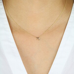 Puede incluir: Un collar de oro con un colgante con el signo del zod&iacute;aco Virgo y un peque&ntilde;o acento de diamante.