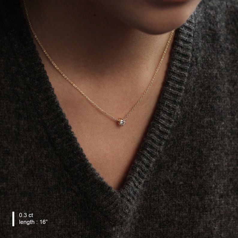 14K Gold Necklace Diamond Solitaire Necklace Minimalist Diamond Jewelry Personalized Jewelry 6 Prong Diamond Pendant Necklace