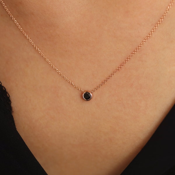 Black Diamond Necklace, Black Diamond Solitaire Necklace, Black Diamond Tube Bezel Necklace, Minimalist Necklace, Birthday Anniversary Gift