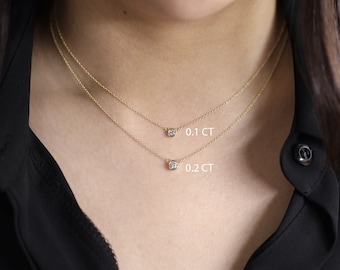 Collier solitaire diamant, collier diamant naturel sans conflit, collier minimaliste en or 14 carats, collier diamant solitaire, collier lunette