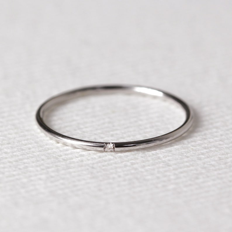 Minimalist Wedding Band, Diamond Wedding Ring, Diamond Wedding Band, Diamond Engagement Band, 1.2mm Full Round Wedding Band, Engagement Ring image 10