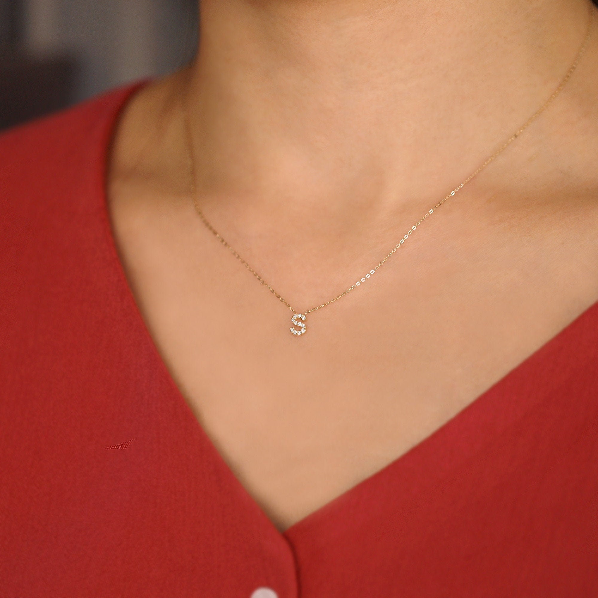 Diamond Initial Necklace, Diamond Letter Necklace, Personalized Diamond 