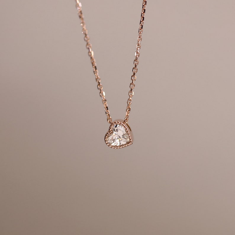 Heart Diamond Necklace Diamond Solitaire Necklace Heart | Etsy