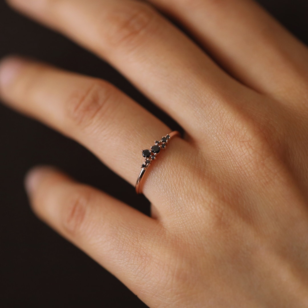 Black Diamonds Cluster Ring Cluster Black Diamond Ring Black Diamond Wedding Ring Black Diamond Ring Minimalist Black Diamond Ring Etsy