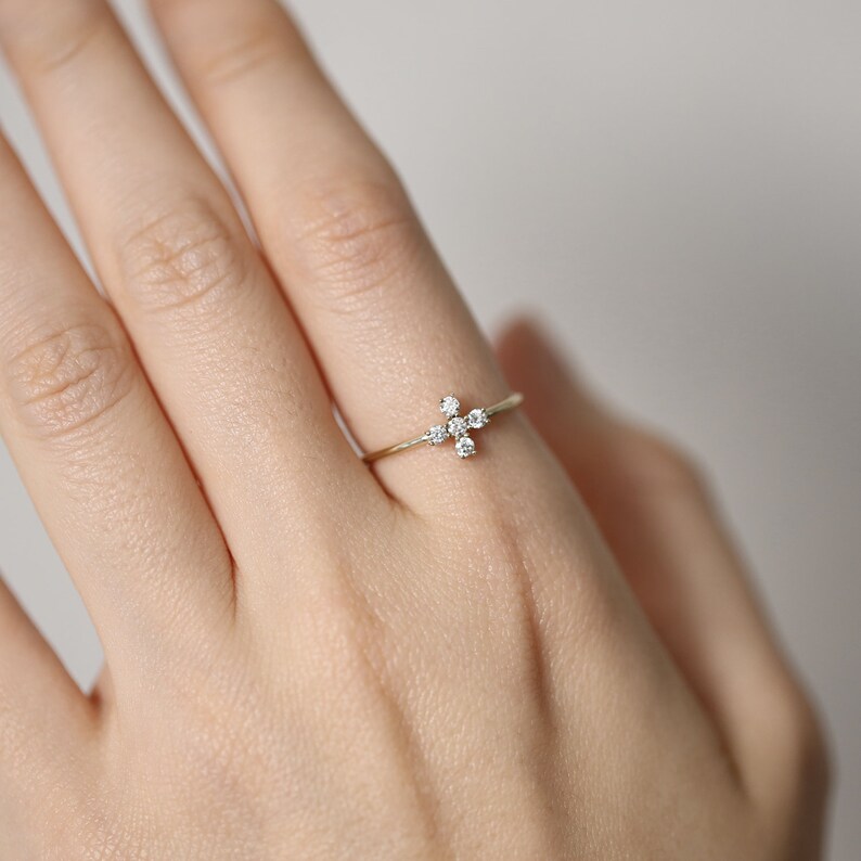 Diamond Cross Ring, Diamond Wedding Band, Stacking Cross Ring, Promise ...
