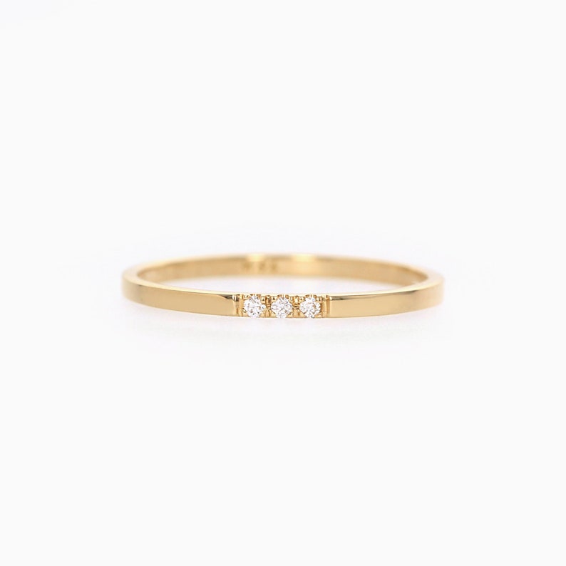 Wedding Band / Diamond Ring / Minimalist Ring / Engagement Ring / Flat Ring / 14K Gold Ring / Multistone Ring / 1.1 mm / Gifts for Her image 10