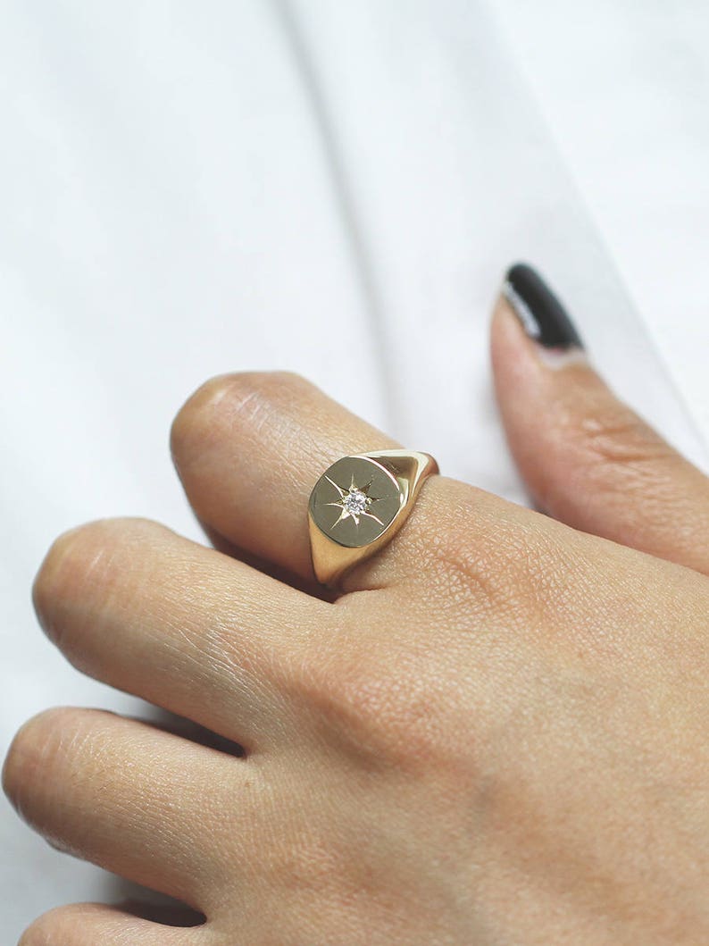 Polaris Signet Ring, Diamond Signet Ring, Minimalist Signet Polaris Ring, Polaris Star Natural Diamond Signet Ring, 14k Gold Signet Ring image 4