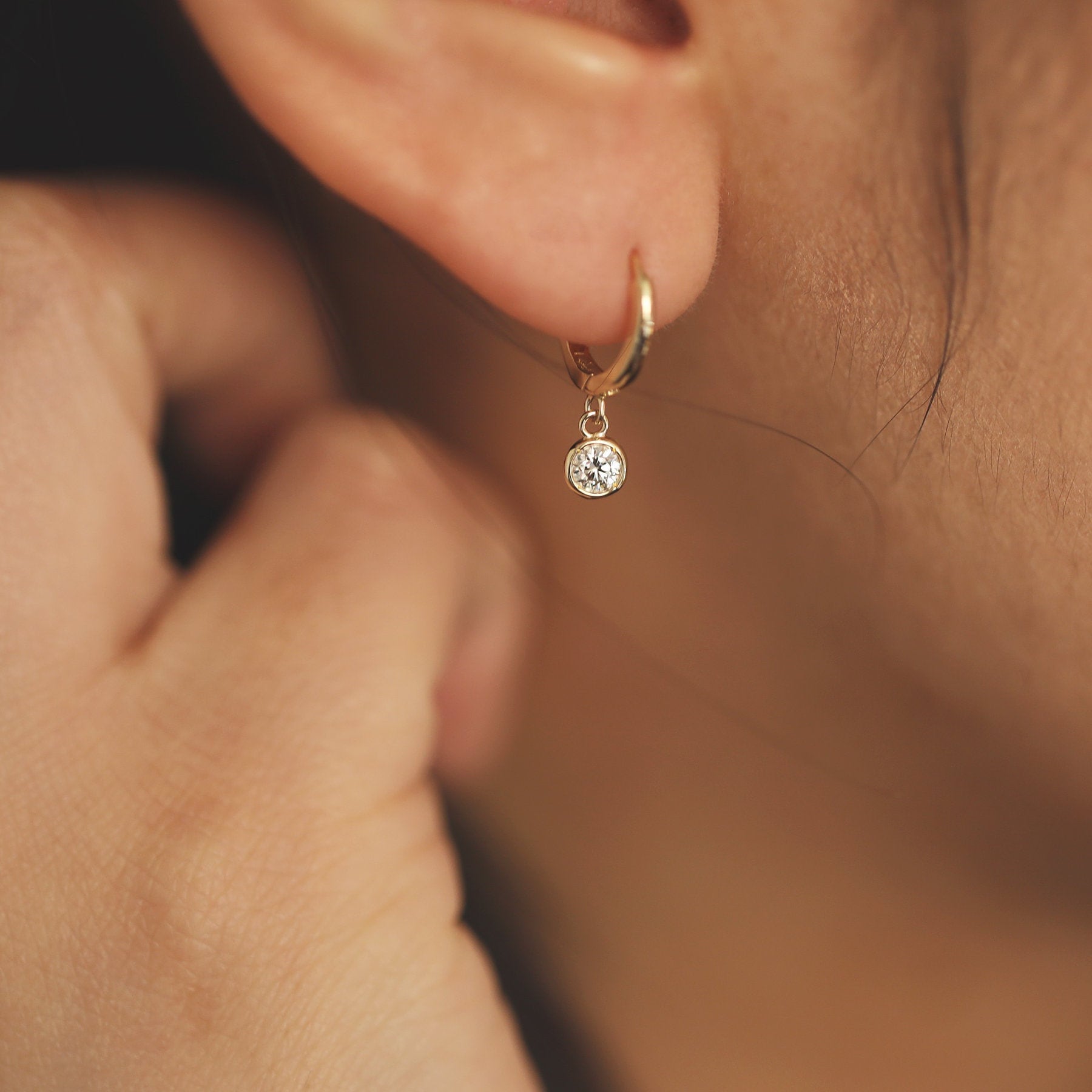 Diamond Earring Single One Earring Of 11mm Diamond Huggie Etsy