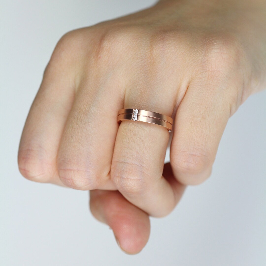 Wedding Band Double Diamond Wedding Ring 0 06 CTW Natural Diamond