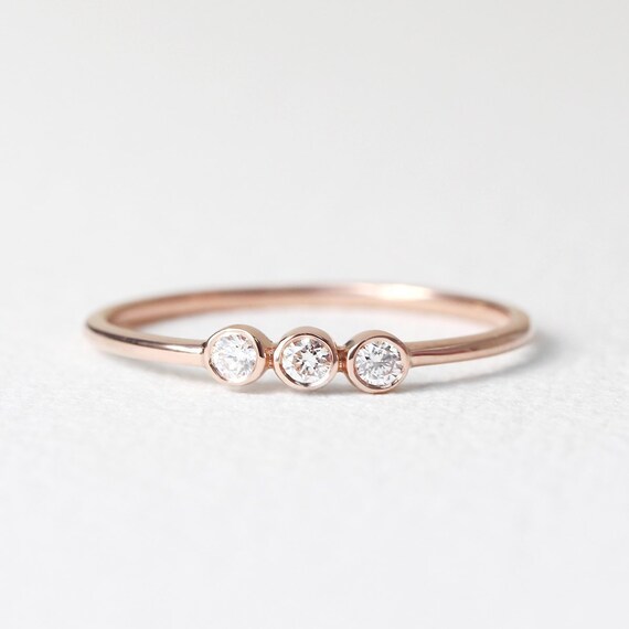 Triple Diamond Ring Three Diamond Ring Diamond Band Diamonds Wedding Ring Diamond Wedding Band Minimalist Ring Gifts For Her