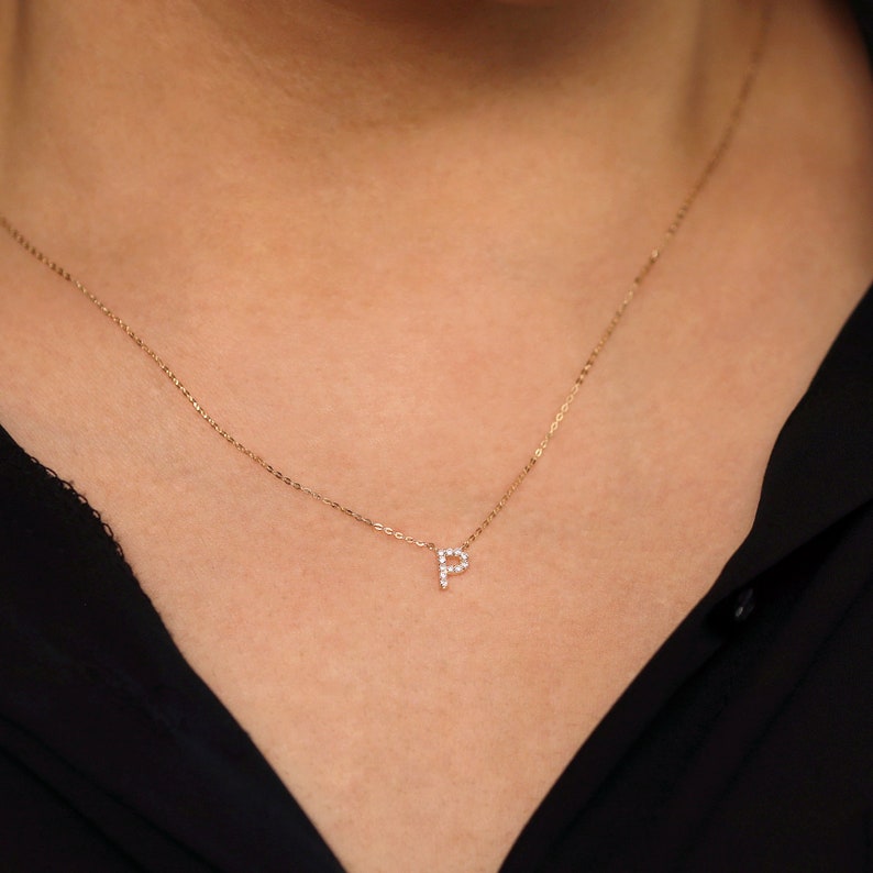 Diamond Initial Necklace Diamond Letter Necklace | Etsy