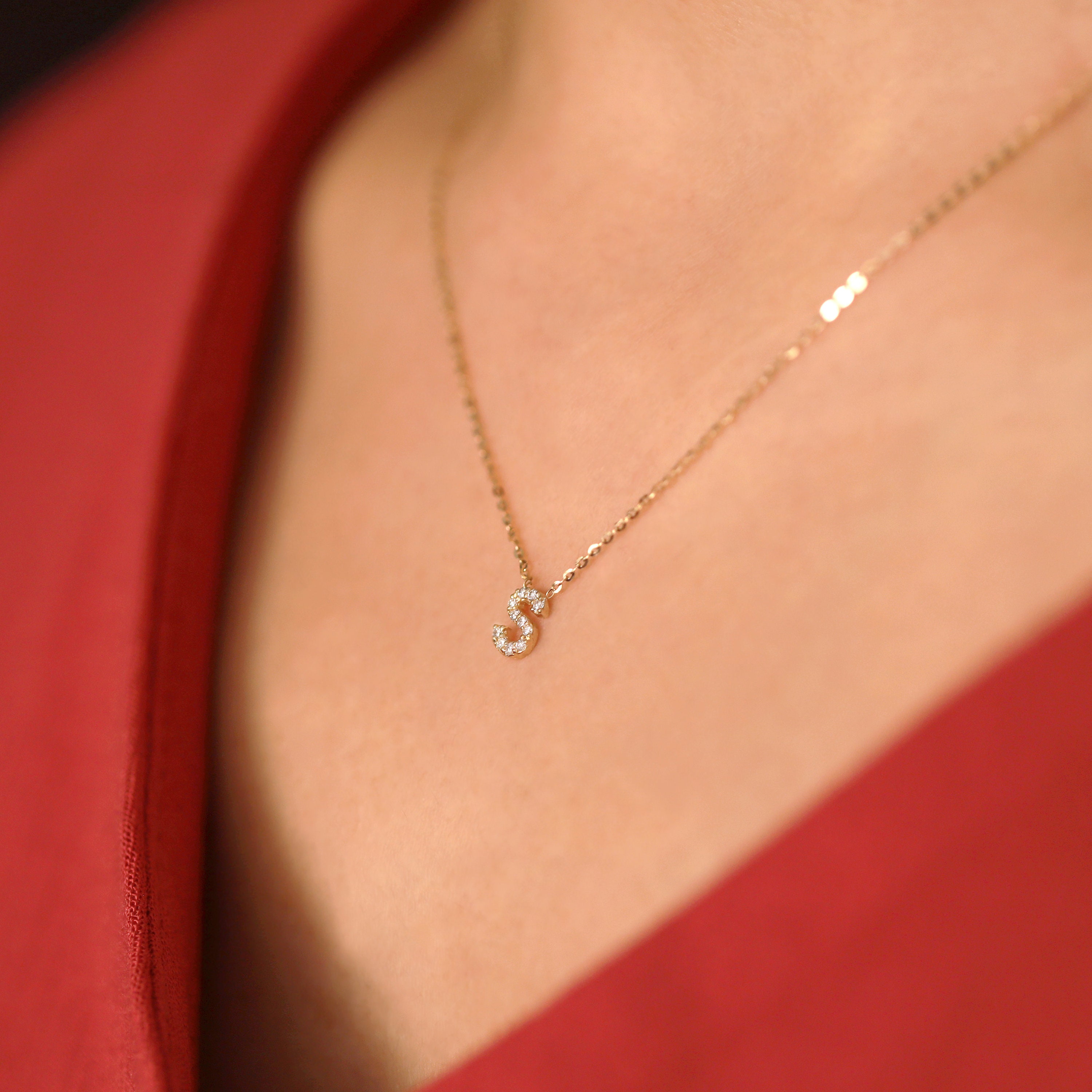 Diamond Initial Necklace, Diamond Letter Necklace, Personalized Diamond