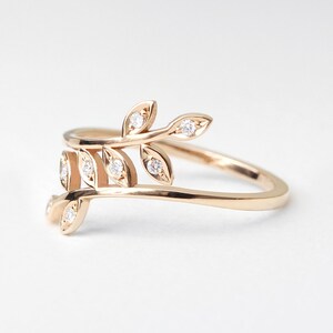 Twist Leaf Unique Diamond Ring, 14K Solid Gold Ring, Stacking Ring, Diamond Leaf Ring, Minimalist Ring image 7