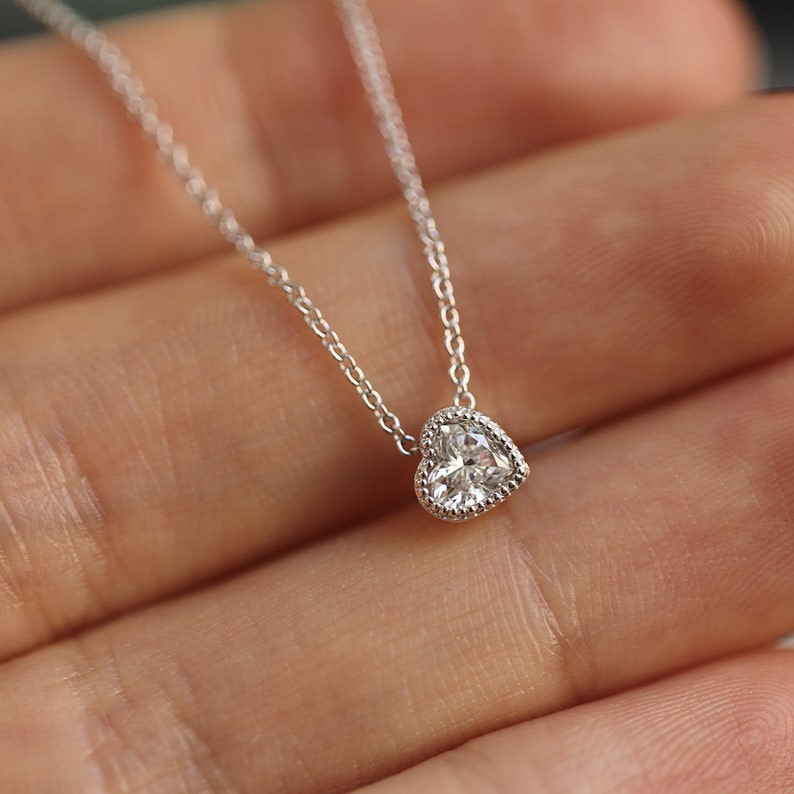 Heart Diamond Necklace Diamond Solitaire Necklace Heart Etsy