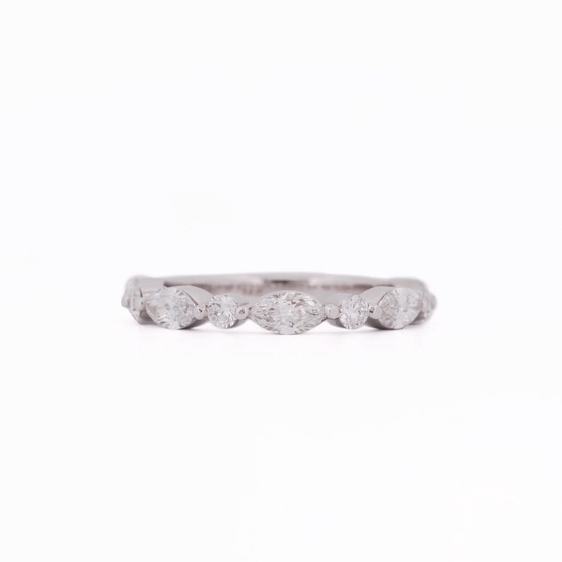 Alternating Marquise and Round Cut Lab Grown Diamond Half Eternity Ring ...
