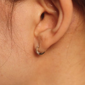 Diamond Cluster Huggie Earrings, 8mm Diamond Hoop Earrings, 5.5mm Inside Diameter, Lab Grown or Natural Diamond Huggie Hoop, Single or Pair image 7