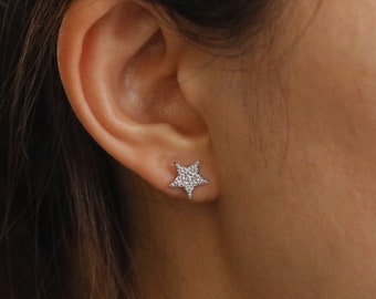 Diamond Star Earring, Star Earrings, Large Star Stud, Diamond Stud Earring, 14K Solid Gold Star Diamond Stud, for Pair