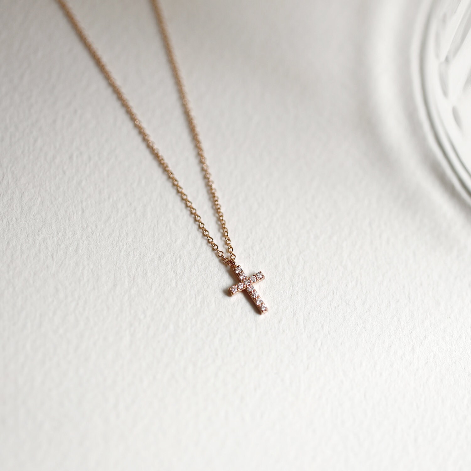 Dainty Diamond Cross Necklace, Minimalist Cross Necklace, Religious