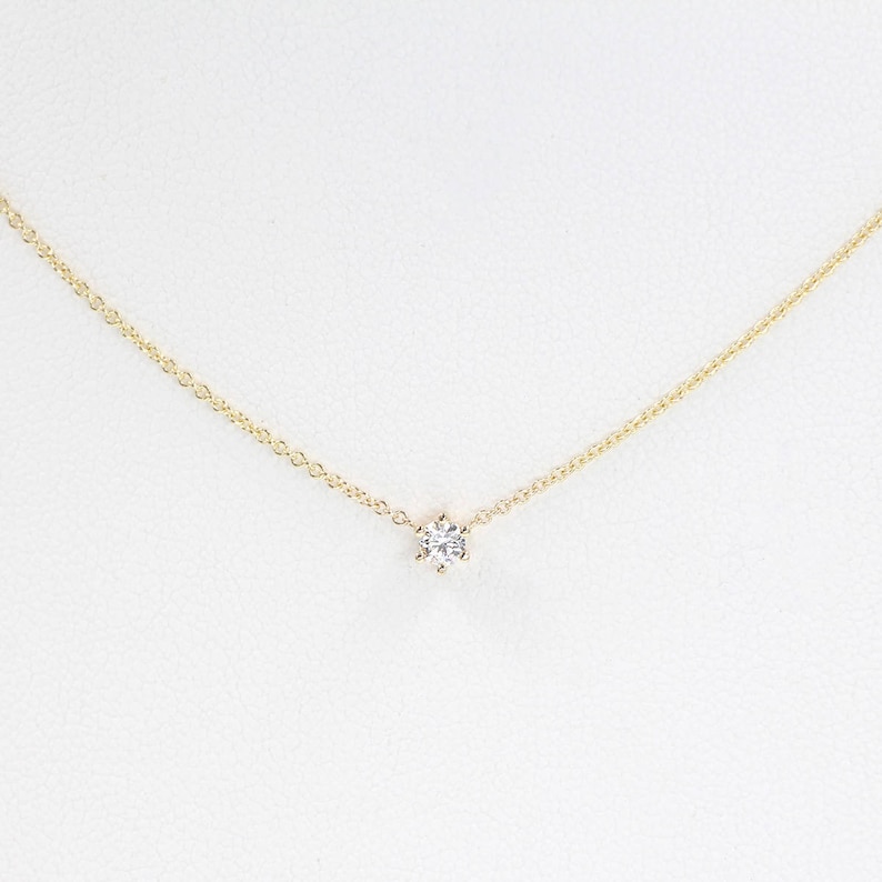 14K Gold Necklace Diamond Solitaire Necklace Minimalist Diamond Jewelry Personalized Jewelry 6 Prong Diamond Pendant Necklace