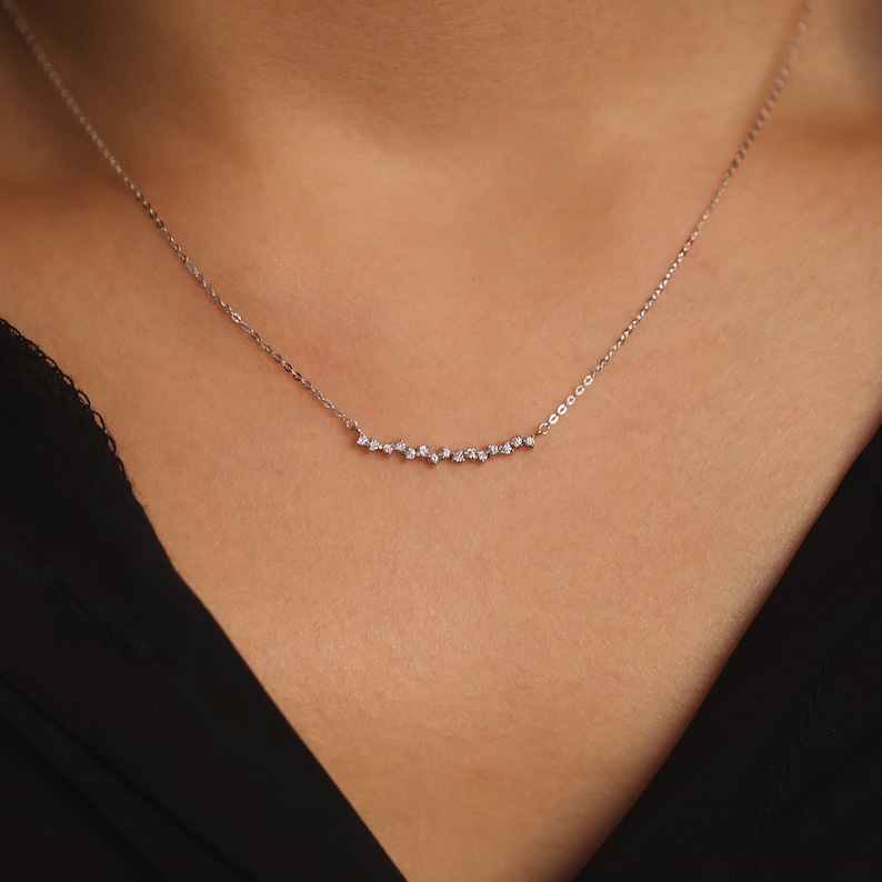 Curved Cluster Diamond Necklace / Diamond Cluster Necklace in - Etsy