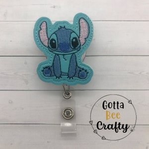 Blue Alien Swappable ID Badge Reel: Embroidered Vinyl Design