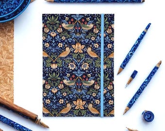 William Morris Strawberry Thief Navy Journal: Fabric A5 Hardback Notebook with Pocket