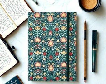 William Morris Persian Print Journal: A5 Fabric Covered Hardback Notebook with Pocket