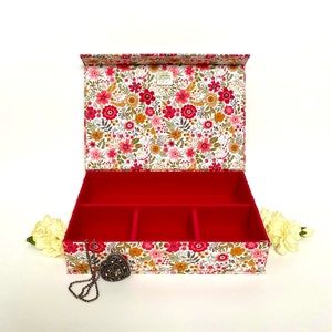 Vintage Floral Handmade Jewellery Box • Fabric Covered • Magnetic Closure • Multipurpose Storage Box • Home Decor • Stationery Organiser