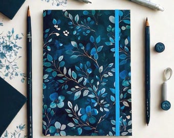 Blue Blossom Fabric Journal: A5 Hardback Notebook with Pocket