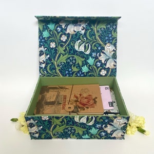 Golden Lily Navy Handmade Memory Box • Fabric Storage Box • Magnetic Closure • William Morris fabric • Home Decor • Gift Idea • A5 Keepsakes