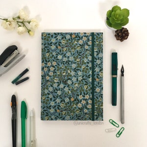 Clover Garden Journal • William Morris fabric • A5 size • Fabric Covered • Hardback Cover • Elastic Closure • Inner Pocket • Travel Journal