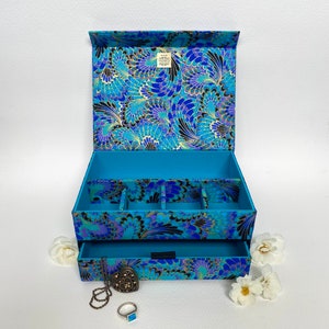 Golden Peacock Handmade Box • Fabric Covered • Magnetic Closure • Multipurpose Box • Jewellery Organiser • Home Decor • Gift Idea