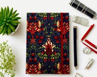 William Morris Snakeshead Fabric Journal: A5 Hardback Notebook with Elastic Closure and Pocket