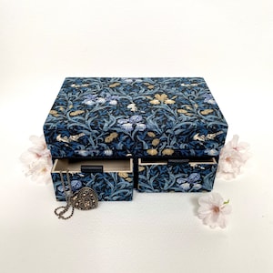 Blue Iris Handmade Box • William Morris fabric • Fabric Covered • Magnetic Closure • Multipurpose Storage Box • Jewellery Organiser