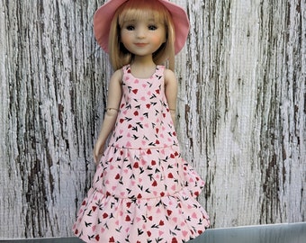 15" doll clothes- Soft Pink Tiered Sundress with hat to fit Ruby Red Fashion Friends