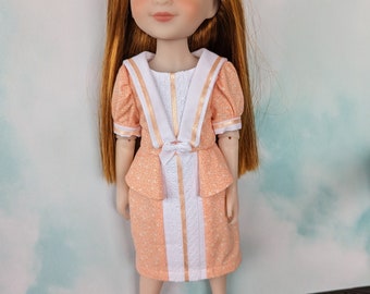 15" doll clothes  - Peach Flowered Saylor Dress to fit Ruby Red Fashion Friends