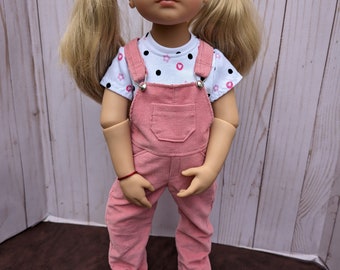 19." doll clothes - Soft Pink overalls with with white tshirt to fit Gotz Happy Kidz dolls