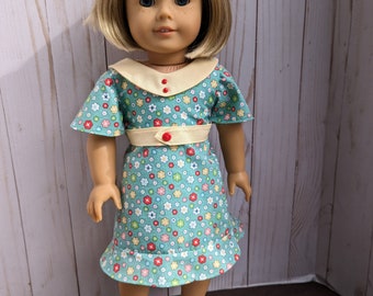 18" doll clothes  - Soft Green Feed Sack fabric dress in 1930s style to fit 18" dolls like American Girl