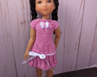12" doll clothes  - Pink knitted pleated skirt dress to fit Ruby Red Siblies