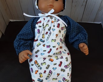 15" Bitty Baby clothes - Flannel Sleepsack and bonnet to fit Bitty Baby