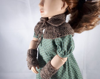 16" doll clothes - Knitted Highland Capelet and Mittens - A Girl for All Time