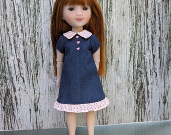15" doll clothes - Denim A-line dress with white and pink trim to fit Ruby Red Fashion Friends