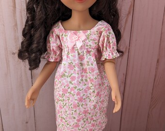 14-15" doll clothes -Pink flowered square necked dress to fit Wellie Wishers and Ruby Red Fashion Friends