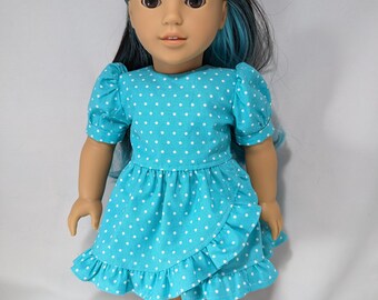 18" doll clothes- Aqua polka dot dress with ruffled hem to fit 18" dolls such as American Girl